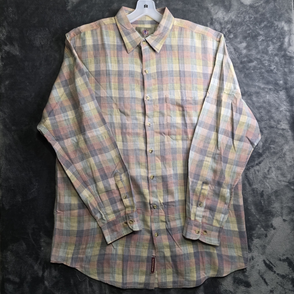 The Territory Ahead windowpane plaid Mens Dress Shirt Size XLT 100% cotton
